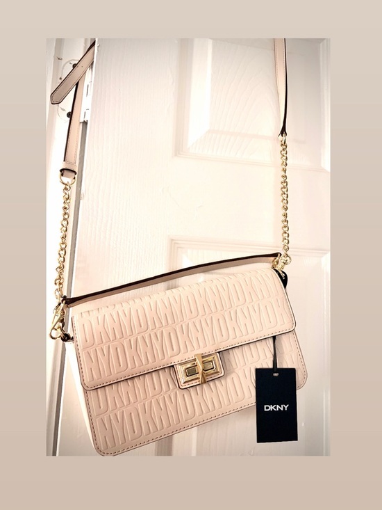 Dkny Handbags - DKNY Blush Embossed Logo Shoulder Bag with Gold Chain